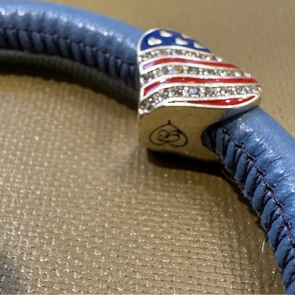 Brighton Woodstock Blue Bracelet Flag Heart Charm Patriotic USA Jewelry - Picture 4 of 6